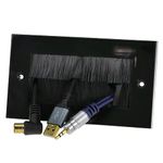 kenable Cable Entry/Exit Brush Faceplate for Wall Outlet UK Double Gang Black [Black Double]