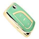 Kidoca® Car Key Cover Case with Golden Rim for All Latest Accessories for Toyota Innova | Corolla-Altis | Camry | Hilux (Toyo-TA FLIP1, Green)