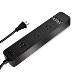 2 Prong Power Strip, 6.6ft Braided Extension Cord, AOGITKE 3 Prong to 2 Prong Polarized Plug Outlet Adapter, 3 AC Outlets & 4 USB(5V 4A Total), Perfect for Non-Grounded Outlets Old House (Black)