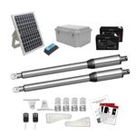 JUJIANG C01 Solar Gate Opener with Batteries & Solar Panel for Dual Swing Gates Up to 440lb per Arm Automatic Gate Opener with Remote Complete Kit Light Duty Automatic Gate Openers Solar Powered