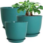 UOUZ 12/10/9 Large Modern Plant Pots, Plastic Planters with Drainage Holes and Saucers for Indoor Outdoor Plants Flowers, Malachite Green