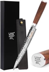 YOUSUNLONG Sashimi Fish Fillet Knife 10 Inch (254mm) Left-Right Handed Carving Knife Japanese 67 layer Damascus Steel Natural Walnut Wood Sheath with Leather