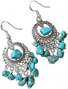 Turquoise Chandelier Earrings Handmade Gemstone Women Jewelry Tibetan Silver and 925 Sterling Silver Hooks