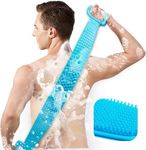 Inmorven Back Scrubber for Shower,30inches and 35½ inches Two Size for Choosing Bath Body Brush Silicone Back Brush Extra Long Exfoliating Body Scrubber with Handle for Men and Women.(Blue)