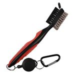 K&V GOLF Retractable Red & Black Golf Club Brushes with Groove Cleaner - 2ft Zip Line Aluminium Loop Carabiner Hanging Bag Clip - Ergonomic Rubber Grip Handle - 2 Brushes and Groove Cleaning Tool Kit