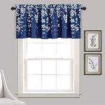 Lush Decor Valance Weeping Flower Light Filtering Window Curtain, Navy