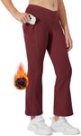 Willit Girls' Fleece Lined Pants Yoga Crossover Leggings Bootcut Thermal Winter Pants Water Resistant Wine Red XS