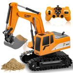 Remote Control Excavator Toys for Boys, 2 Batteries RC Excavator Toy with Metal Shovel,Turns 680-degree,Light, Sound,2.4Ghz Construction Vehicles for 3 4 5 6 7 8 Yrs Old Kids 2024 Gift