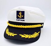 Mebber Captain Yacht Hat with Adjustable Snapback & Gold Embroidery Anchor Skippers Cap for Club Pub Party Costume Accessory (White)