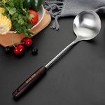 Mockery Stainless Steel Long Soup Kitchen Ladle, Professional Kitchen Large Serving Spoon with Wooden Handle for Soup, Chili, Gravy, Salad Dressing Or Other Foods in Restaurant and Home, 13 inch