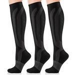 CAMBIVO 3 Pairs Compression Socks for Women and Men(20-30 mmHg), fit for Running, Flight, Travel, Pregnancy, Nurses, Circulation and Recovery - (Ink, Large-X-Large)