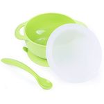Coos N Babbles Silicone Feeding Bowl for Baby 6 to 12 Months with Lid and Spoon | 350 ml Suction Bowl for Baby Food | Baby Bowl and Spoon Set (Apple Green)