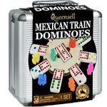 Queensell Mexican Train Dominoes Set Adults Tile Board Game - Dominos Set Classic Board Games - Double 12 Dominoes Set Family Games - Domino Set 91 Tiles Aluminum Case