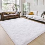 Amearea Premium Soft Fluffy Rug Modern Shag Carpet, 4x5 Feet High Pile, Fuzzy Shaggy Rugs for Bedroom Dorm Room Teen Apartment Decor, Comfortable Indoor Furry Carpets, (White)