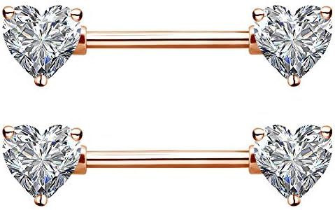 OUFER 2PCS 14G Surgical Steel Nipple Rings Barbell Heart CZ Nipple Rings Piercing for Women nippleshield Piercing Body Piercing