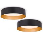 Bargeni Flush Mount Ceiling Lights,12.5 inch Ceiling Light Fixture,3000K/18W, Matte Black with Champagne Gold Inside Finish,Flush Mount Light Fixture for Balcony,Outdoor,Kitchen,ETL Listed-2 Pack