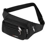 GUSTAVE® Waist Bag for Men Women Multi Pouches Fanny Pack for Men Waist Pouch Waterproof Oxford Cloth Chest Bag for Men with Adjustable Quick Release Strap for Hiking Travel Camping Running (Black)