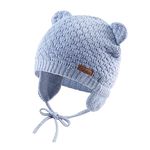 XIAOHAWANG Baby Earflap Beanie Hat Soft Baby Boy Knit Beanies Cute Bear Infant Toddler Girl Hats Autumn Winter (Sky Blue, S)