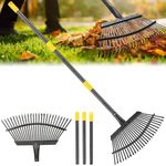 Rake, Garden Rake for Leaves, Heavy Duty Metal Leaf Rake with 37-65 inch Adjustable Steel Handle, 25 Tines 18" Wide Rake Garden Tools for Lawns Yard Flower Bed Grass Mulch Shrub Camping Gardening