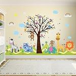 Wallflexi Office Home Decoration Wall Stickers "Happy Hills & Zoo" Wall Murals Removable Self-Adhesive Decals Art Nursery Kindergarden School Baby Toddler Children Kids Room Decoration, Multicolour