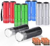 yikosam 10 Pack of Flashlights 9 LED Mini Aluminum Flashlight Bulk with Lanyard 30 AAA Batteries Included Assorted Colors Handheld Flashlights for Hurricane Supplies Camping, Night Reading, Cycling