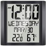 Eacam Digital Wall Clock with Temperature & Humidity 8.6'' Large Display Time/Date/Week Alarm Clock & Snooze ℃/ ℉ Selectable Indoor Thermo-hygrometer Accurate Weather Monitor for Home Office