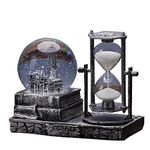 LED Music Crystal Snow Globe with Hourglass Vintage Paris Eiffel Tower Home Decoration for Living Room Bedroom Book Shelf TV Cabinet Desktop Decor Table Centerpieces Ornaments (B - Silver)