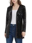 Anna-Kaci Women's Sequin Jacket Open Front Coat Blazer Party Cocktail Outerwear Cardigan, Black, X-Large