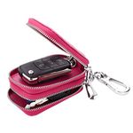 Esdrem Unisex Handmade Genuine Leather Zipper Key Chain Case Pouch Car Key Holder Bag (Hot Pink)