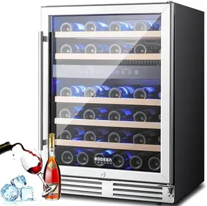 BODEGA 24 Inch Wine Cooler Refrigerator, 46 Bottle Dual Zone Wine Fridge with Double-Layer Tempered Glass Door,wine refrigerator with Temperature Memory Function, Built-in or Freestanding.