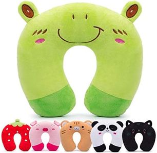 H HOMEWINS Travel Pillow for Kids Toddlers - Soft Neck Head Chin Support Pillow,Cute Animal,Comfortable in Any Sitting Position for Airplane,Car,Train,Machine Washable,Children Gift(Frog)