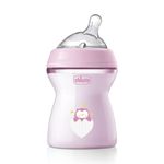 Chicco Natural Feeling Anti-Colic Bottle 2 Months + 250 ml, Soft and Flexible Silicone Teat Bottle Suitable for Mixed Breastfeeding Medium Flow Pink