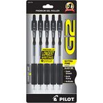 Pilot G2 Retractable Premium Gel Ink Roller Ball Pens, Extra Fine Point, 5-Pack, Black Ink (31173)