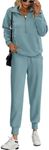 PRETTYGARDEN Long Sleeve Half Zip Sweatsuits Women 2 Piece Outfit Fall 2024 Casual Sweatshirt Sweatpants Lounge Set Tracksuit (Blue, Large)