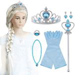 Vicloon Elsa Dress Accessories, Elsa Gloves, Upgrade Princess Tiara Braid Wand Set of 9