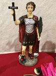 BAKA Saint Expedite Statue Religious Idol & Figurine (Poly Resin, Multi Color) (Maroon)