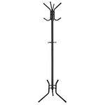 SONGMICS 15-Hook Coat Rack Stand for Entryway, Metal Hall Tree, Hat Purse, Black URCR17B