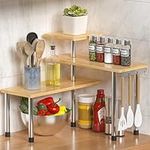 ZHWS Kitchen Countertop Organizer Corner Shelf - 3 Tier Bathroom Storage Display Counter Shelves Bamboo Spice Rack Desk Bookshelf with Hooks