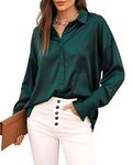 Jhsnjnr Women's Green Button Down Long Sleeve Shirt Casual Work Blouses Satin Silk Tops