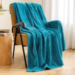 MIULEE Fleece Teal Throw Blanket with Stripe Texture | Flannel Throw | Super Soft Lightweight Microfiber | Plush, Fuzzy, Cozy | 50 x 60 Inches Blankets (Throw Size, Turquoise)