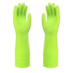 COMNICO Rubber Cleaning Gloves 15inch Extra Long Waterproof Non-Slip Reusable Housework Bathroom Kitchen Grippy Latex Supplies for Dish Washing Bleaching, 1 Pair Red or Green (Green)