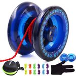 MAGICYOYO K1 Responsive Yoyo for Beginners, Professional Yo-yos for Kids, Teens Practice, Finger Spin Tricks and More, Yo Yo Plastic with 12 Yoyos Strings+ 2 Hubstacks+ Case+ Glove, Navy Blue