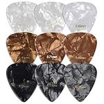 kwmobile Set of 9 Guitar Picks - Includes Thin, Medium, Heavy Gauges for Acoustic, Electric or Bass Guitar, Ukulele - Black/White/Gold