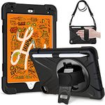 Gerutek for iPad Mini 5 Case, iPad Mini 4 Case,Heavy Duty Shockproof Rugged Tough Case with Pencil Holder,360 Rotating Stand&Hand Strap&Carry Strap Protective Cover for iPad Mini 5/iPad Mini 4, Black