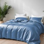 LINENWALAS Double Duvet Cover 3Pc Set Organic Bamboo Bedding Set Double Anti Allergy Comforter Cover Set Double Soft, Cooling, Luxury Bedding Double Size Quilt Cover (Bahamas Blue, Double)