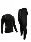 Minghe Mens Thermals Underwear Set Thin Wicking Base Layer Crew Neck Long Johns Black