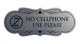 Signs ByLITA Designer No Cellphone Use Please Sign(Brushed Silver) - Medium