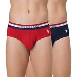 U.S. POLO ASSN. Cotton Men Striped Waistband Antibacterial Eb002 Briefs - Pack of 2 (Navy/Red L)