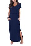 Smallshow Women's Maternity Nursing Dress Split Long Breastfeeding Clothes Navy XL