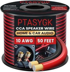 PTASYGK 10 AWG Speaker Wire 50 Feet - 2 Conductor CCA Clear Audio Cable for Home Theater & Car Stereo with 1FT Markings
